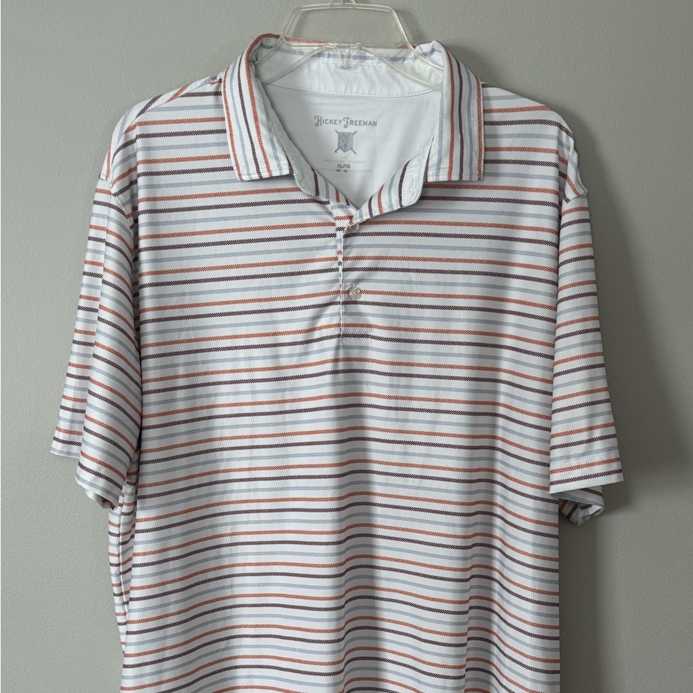 Hickey Freeman Polo Shirt Mens XL Orange Purple Stripes Golf Performance Stretch